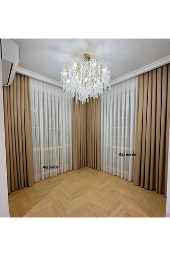 Alp Perde White Color Primary Quality 1/2 Battery Bamboo Shunting Towel Curtain Without Crimp-Free Iron (Battery Battery)