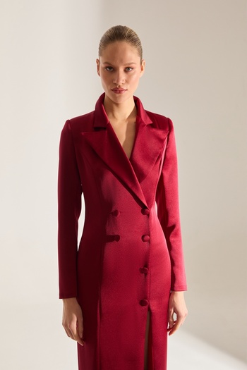 BETTY & SAM ROME SATEN KOYU KIRMIZI CEKET ELBİSE