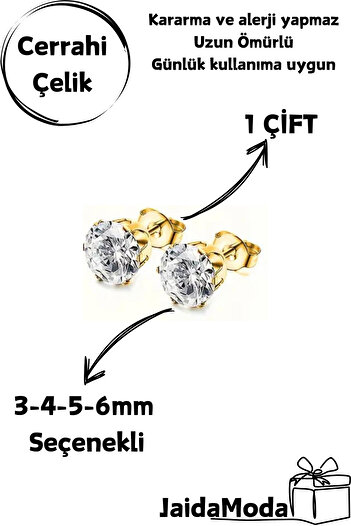 Jaida Moda Unisex Gold Color Zircon Stone Steel Earrings