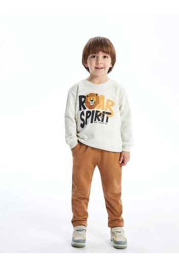 LC Waikiki LCW Kids Beyaz Bisiklet Yaka Erkek Çocuk Sweatshirt ve Eşofman Alt 2'li
