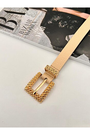MODAM HİFA Embossed Gold Buckle Women's Belt Trouser Belt Dress Belt Shirt Belt Coat Belt