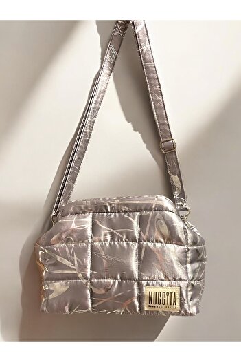 Nuggita Glossy Grey/Metallic Pattern Puffer Hidden Scholarship Clutch Hand/Shoulder Bag