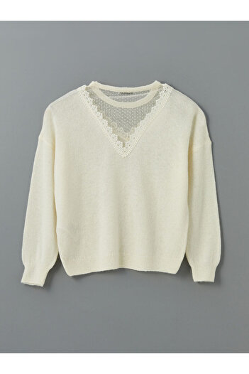 LC Waikiki Lcwaikiki Classic Crew Neck Lace Detail Oversize Women's Knitwear Sweater