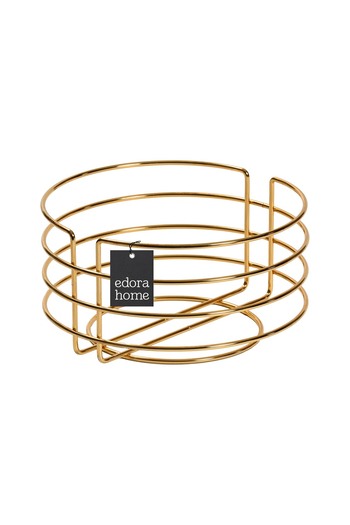 Edora Home Stylish Bread Basket - Gold Round, Wicker Knitted, Macrame, Multipurpose, and Metal Stainless