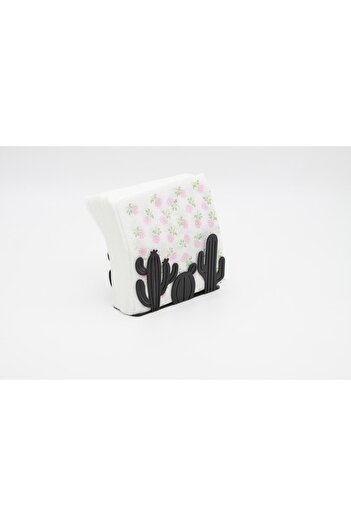 MAVİ TREND Black Cactus Patterned Metal Tableware Table Top Napkin Holder Model