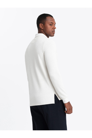 OMBRE Structured men's polo longsleeve with patch - white V2 OM-POLS-0131 S