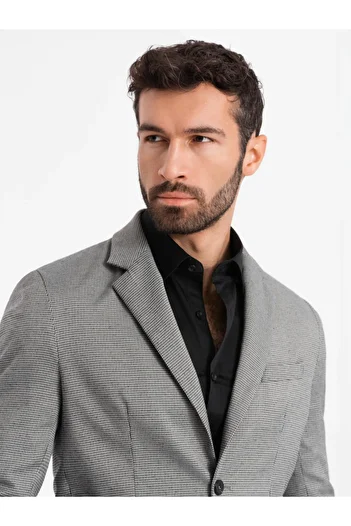 OMBRE Herren Casual Blazer in zartem Karo - grau V2 OM-BLZB-0116 XL