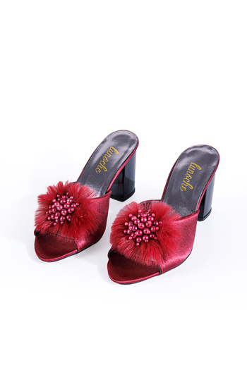 Lunoche Nightwear Women's Dowry Slippers with Feather Stones Stylish Daily House Slippers Ornate Dowry Birth Guest Bridal Slippers