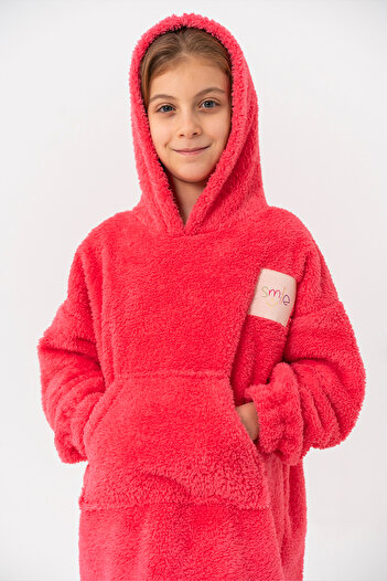 bysezerozer Çift Taraflı Polar Kanguru Kapişonlu Çocuk Giyilebilir Ev Battaniyesi Oversize Sweatshirt