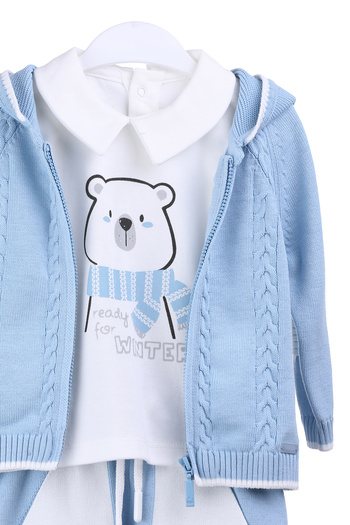 MİMBOKİDS 3-Piece Winter Set for Baby Boy - Cardigan, Trousers and T-Shirt