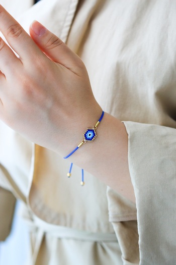 Kübüşün Atölyesi Ka-025 Miyuki Bracelet - Round Evil Eye Series - Mini - Dark Blue