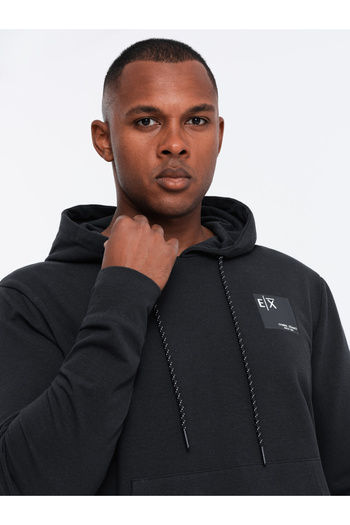 OMBRE Men's hooded kangaroo sweatshirt with logo - black V1 OM-SSNZ-0162 L