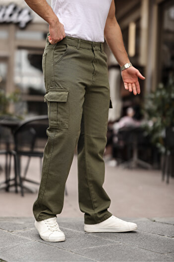 comstar Men's Basic Khaki Baggy Pants with Wide Leg Cargo Pockets