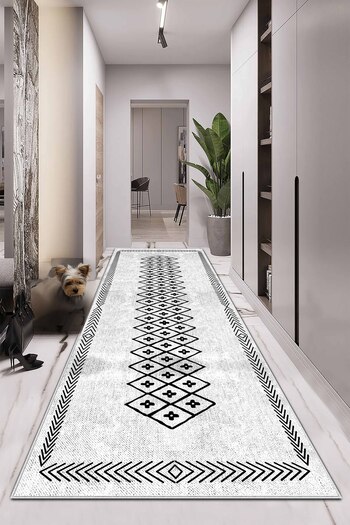 df home Runner Geometric Scandinavian Antique Digital Printing Washable Non-Slip Base 8161Yolluk