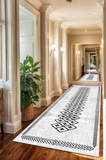 df home Runner Geometric Scandinavian Antique Digital Printing Washable Non-Slip Base 8161Yolluk