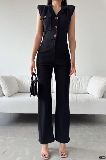 Deafox Imported Crepe Fabric Jumpsuit with Black Self-Belted Pocket