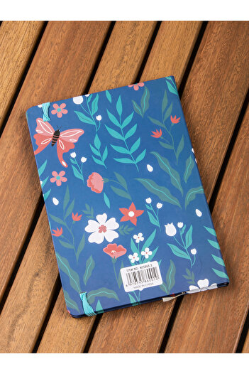 MUKKO HOME Çiçek Desenli Kalın Kapaklı Çizgili Lastikli Defter – 80 Yaprak