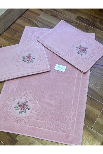 Nurpak Armina Nakışlı 3'lü Paspas Takımı Pudra