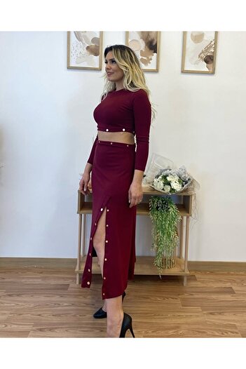 JANES New Season Women's Split Dress and Crop Skirt Double Set with Snap Detail