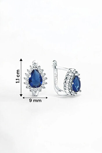 jelux silver Gümüş 925 Ayar Damla Model Anturaj Montür Safir Renkli Küpe