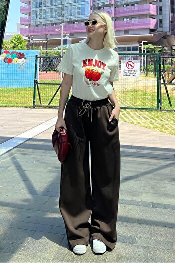Madmext Brown Wide Leg Modal Women's Sweatpants
