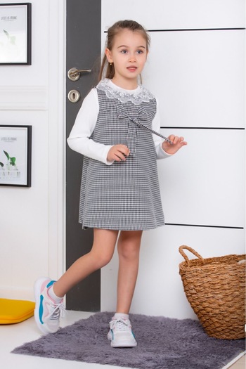tunays shopping Lace Collar Detailed Houndstooth Girl's Dress