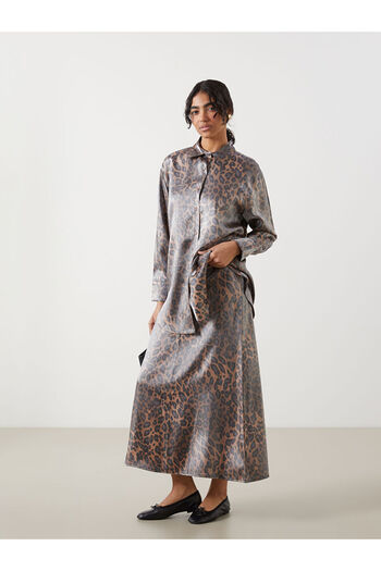 LC Waikiki Lcw Modest Women's Leopard Print Satin Skirt with Zip-Up Waist