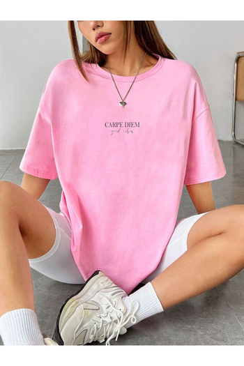 SUPER POZE Tricou de damă CARPE DİEM din țesătură de bumbac de vară cu imprimeu oversize
