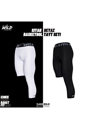 Wild Athletic Μπάσκετ Μονό Πόδι Μακρύ Μαύρο Λευκό 3/4 Αθλητικό Κολάν - Αριστερά