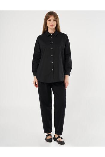 Kayra Black Poplin Tunic - Lace Back
