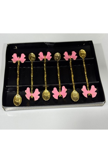 Elzemm store Stainless Steel Gold Pink Butterfly 6 Li Tea Coffee Spoon