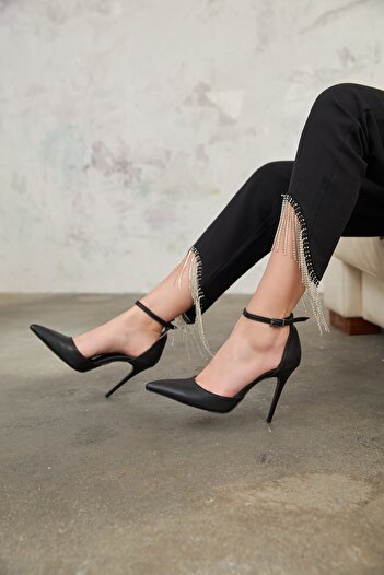 AYAKKABI PRENSİ Felicity Ankle Strap Black Matte 10 cm Women's Stiletto, High Heels