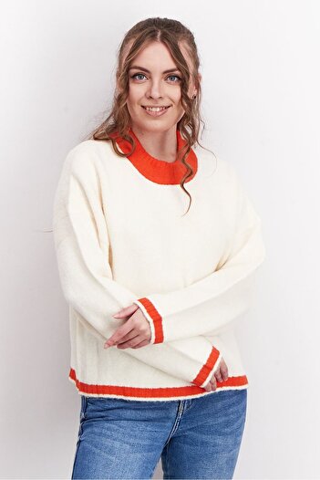 Tchibo Women Crew Neck Long Sleeve Textured Sweater, Ivory