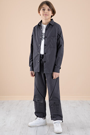 Cansın Mini Smoked Boy's 3 Piece Set T-Shirt Shirt Pants 20230