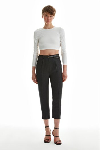 Quzu High Waist Belted Trousers Anthracite