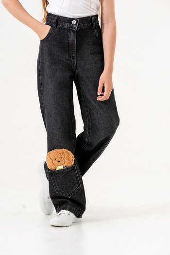GİYİCEM TEKSTİL Dog Embroidered Girls' Jeans