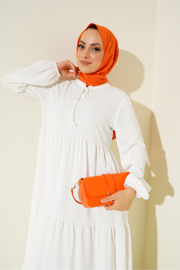 Bigdart 1627 Φόρεμα Hijab με γιακά Lace Up - B.White
