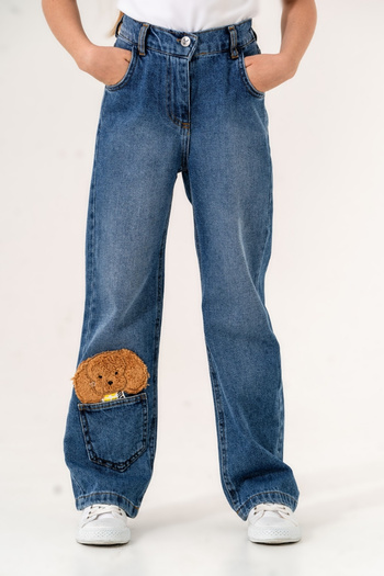 GİYİCEM TEKSTİL Dog Embroidered Girls' Jeans 2165