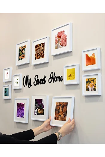 LİFE GLOBAL My Sweet Home Written Adhesive Removable Mounting White Square Photo Frame - Pack of 12
