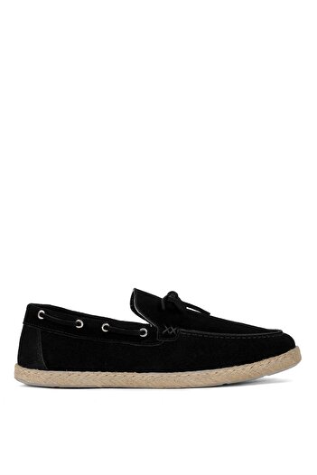 Ayakkabı Fuarı Elit Alf02 Men's Genuine Suede Leather Espadrille Shoes Black