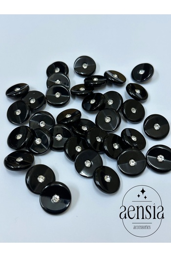 aensia Polyester 1.78 cm Shirt Jacket Coat Button with Black Center Stones - Pack of 10