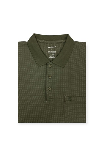 Sadık Collection Men's Plus Size Waffle Woven Polo Neck T-Shirt - Pocket, Short Sleeve, Khaki Color 4009