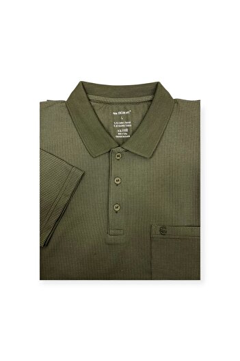 Sadık Collection Men's Plus Size Waffle Woven Polo Neck T-Shirt - Pocket, Short Sleeve, Khaki Color 4009