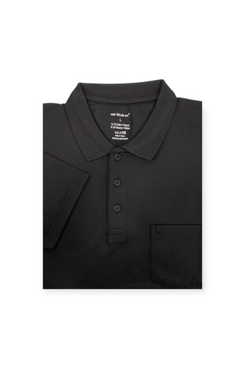 Sadık Collection Ercan Plus Size Black Polo Neck Waffle T-Shirt - Pocket, Short Sleeve 4009