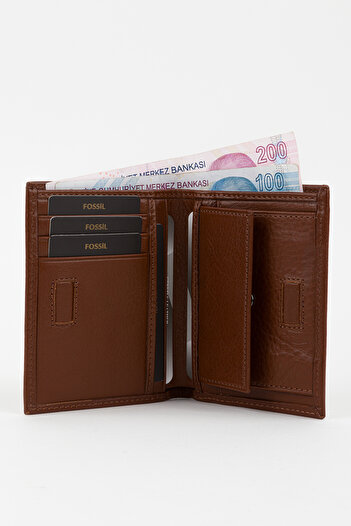 Fossil Boxed Genuine Leather Tan Magnetic Vertical Men's Hand Portfolio Wallet