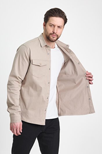 DAMGA JEANS Men's Judge Collar Oversize Seasonal Ecru Shirt