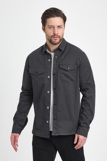 DAMGA JEANS Чоловіча сорочка Oversize Basic антрацитова з коміром-стійкою
