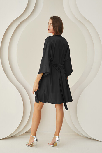 LOYA Black Silky Short Belted Single Dressing Gown