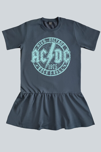 ROCKANDROLL Relax Anthracite Circle Short Sleeve Pleat Hem Sweatshirt Dress