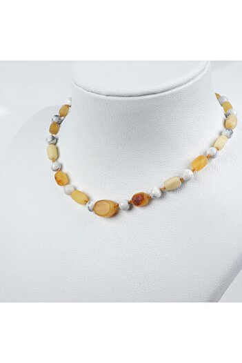 LapisDo Howlite-Drop Amber Necklace and Bracelet Set